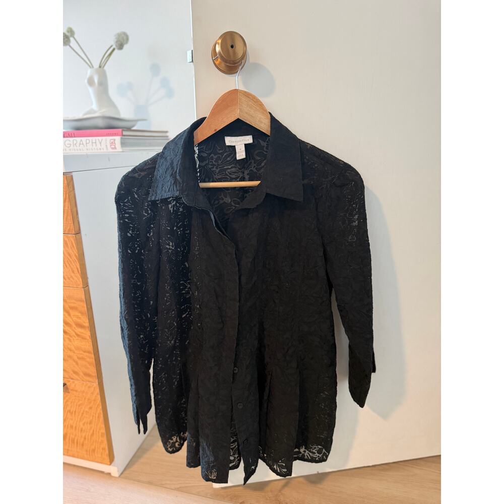 Vintage Charter Club Sheer Black Burnout Button Up Shirt ✨